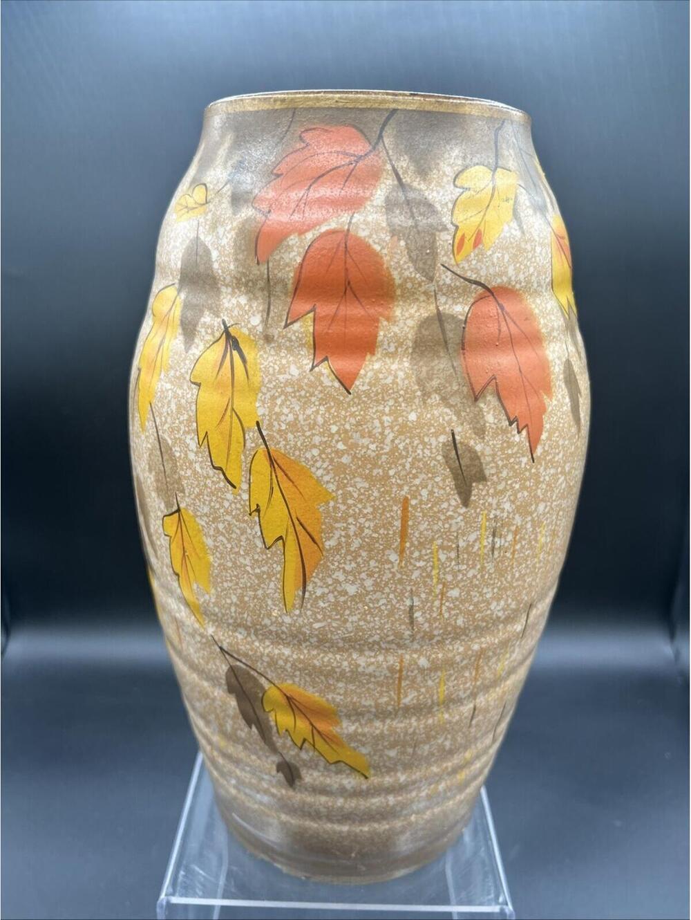 Brentleigh Ware England Vintage Ceramic Fall Vase in Brown with Seasonal Leaf